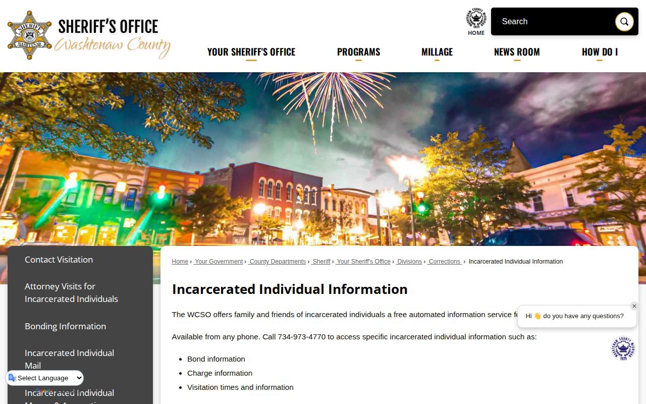 Washtenaw County released inmates official jail information menu