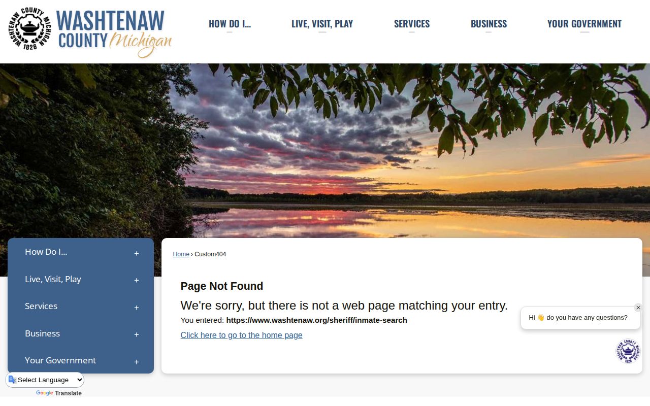 Washtenaw County 24 hour release search page not found