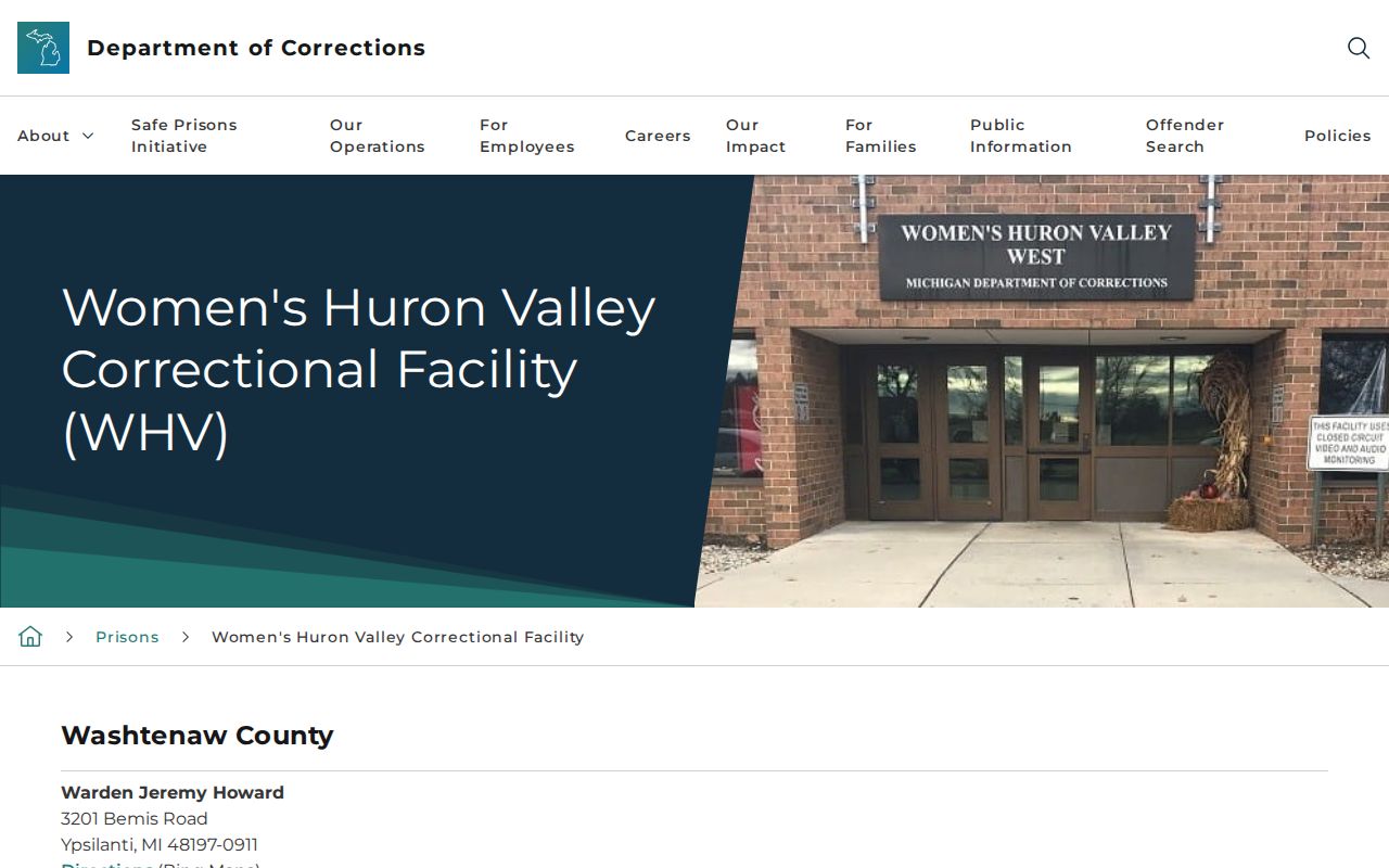 Women's Huron Valley Correctional Facility release information in Washtenaw County